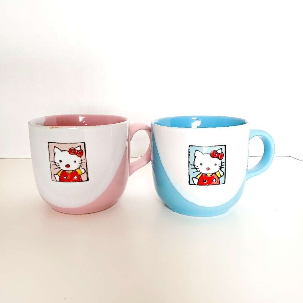 Hello Kitty Coffee Tea Mug Set Of 2 Used Pink Blue